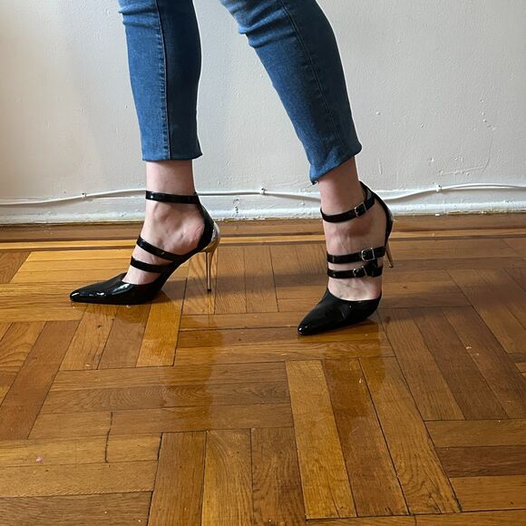 Street Feet buckle strap stilettos with metal heel and black patent upper - Picture 2 of 6